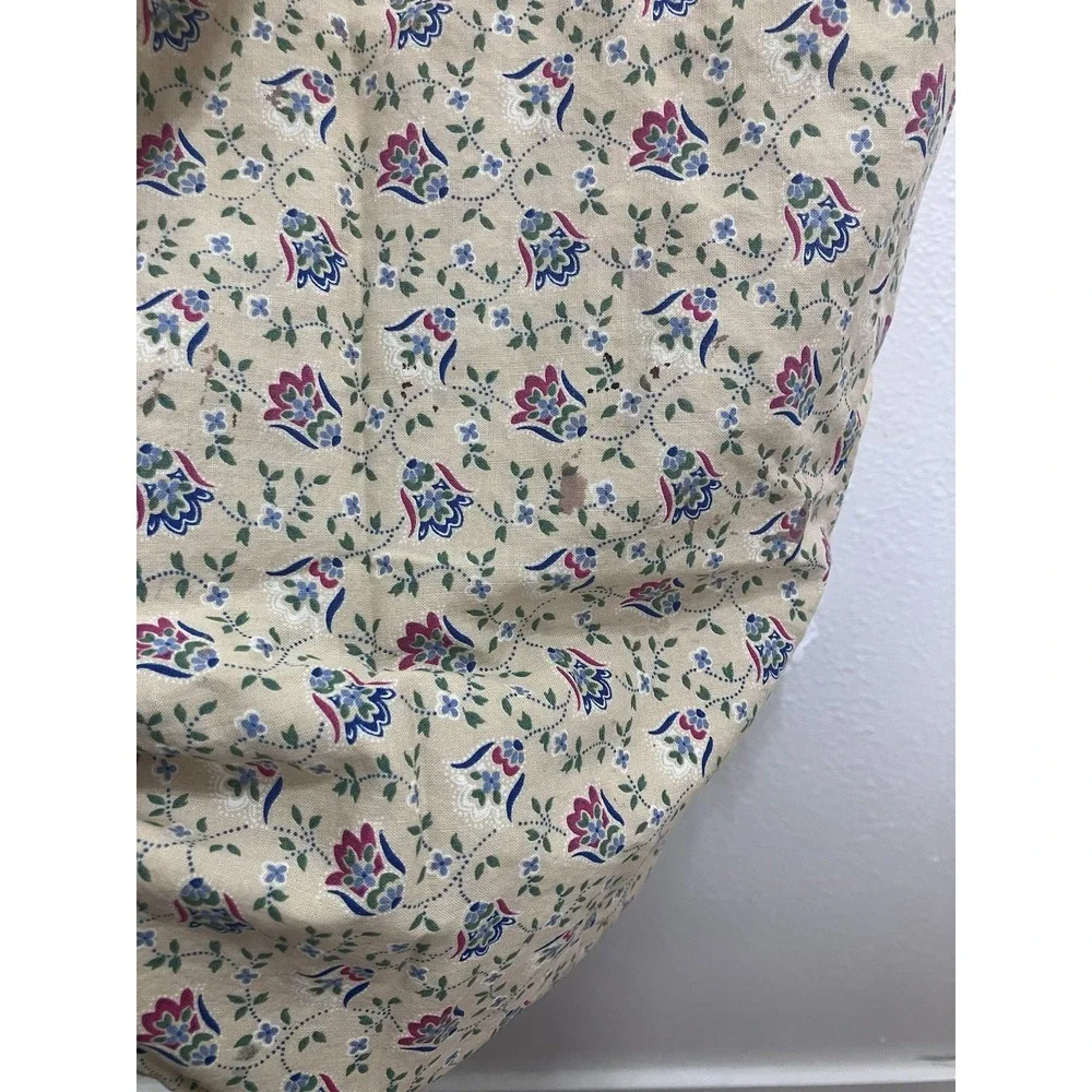 Beige Multicolor Floral Cotton Pinafore Apron Vintage Pocket Adults OS Patched
